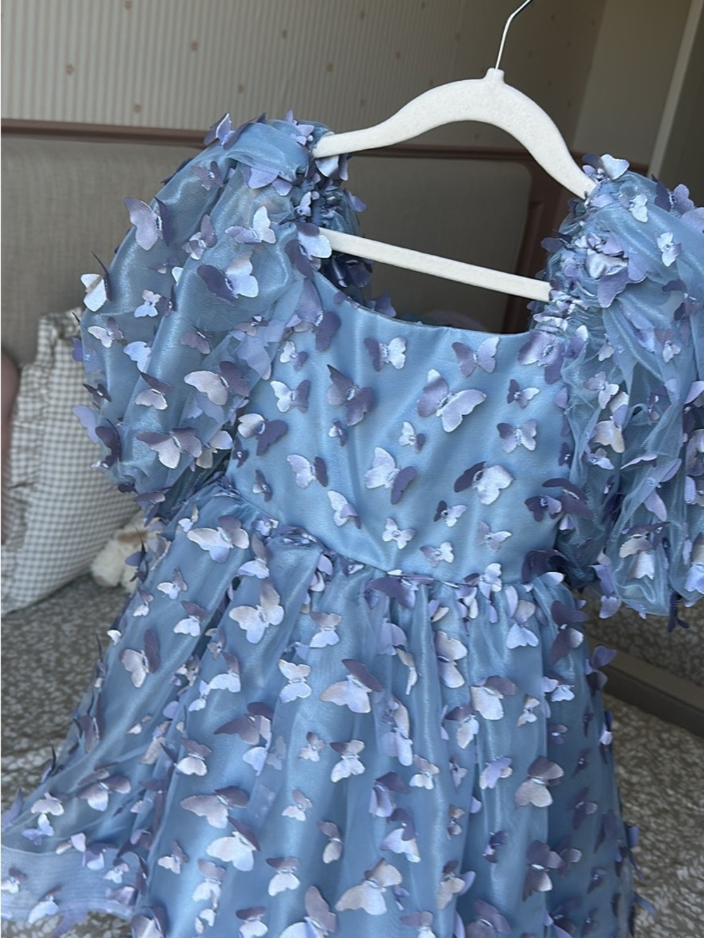 Blue Butterfly Appliqué Formal Dress for Girls